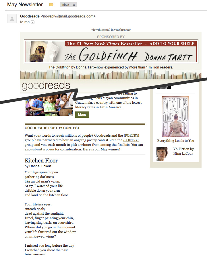 Goodreads May 2014 e-newsletter announces winning poem