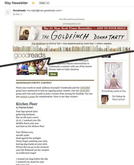 Goodreads May 2014 e-newsletter announces winning poem